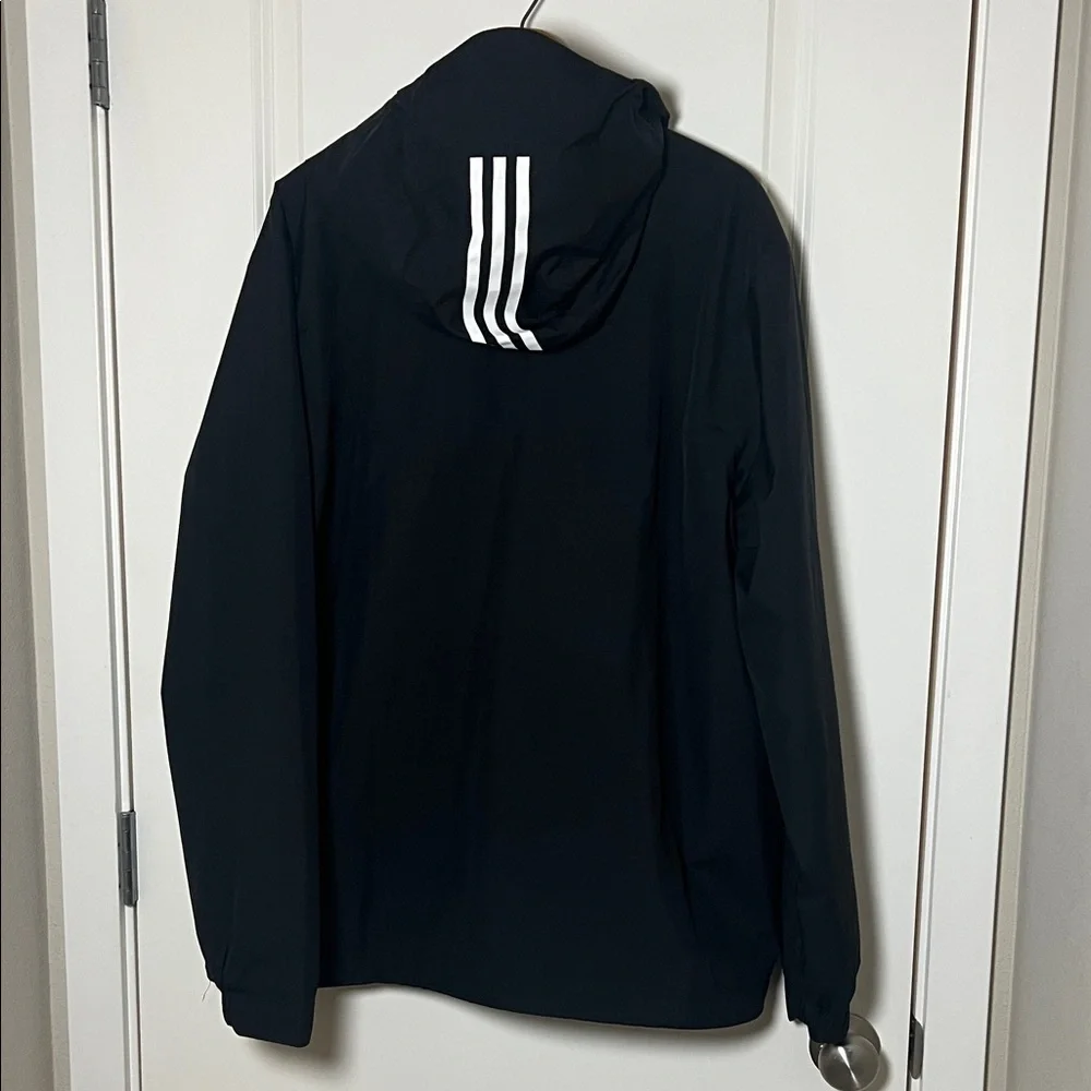 Adidas Black Windbreaker 3-stripes Hooded Jacket XL